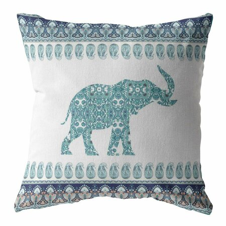 HOMEROOTS 16 in. Teal Ornate Elephant Indoor & Outdoor Throw Pillow Blue 412276